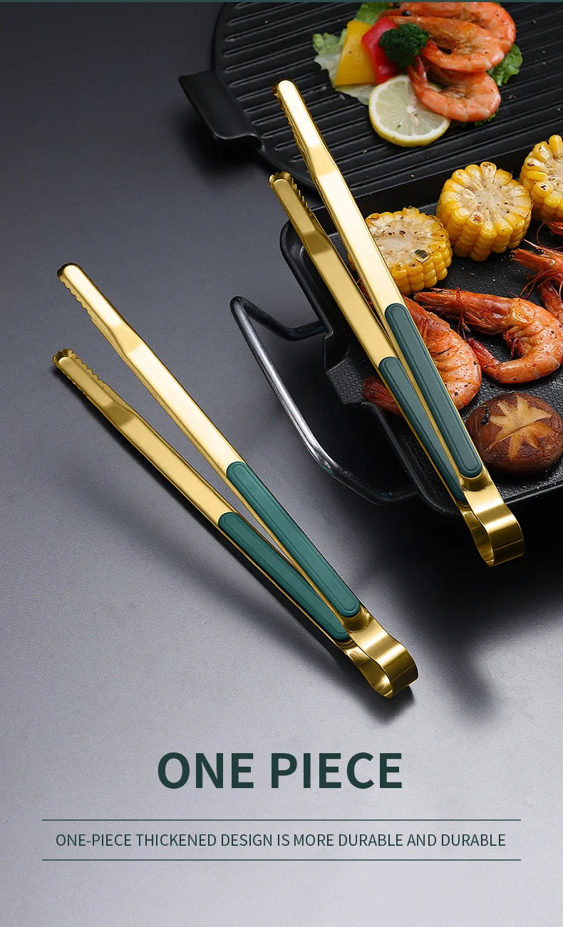Gold Stainless Steel Food Tongs – Non-Slip BBQ, Salad & Bread Serving Tongs