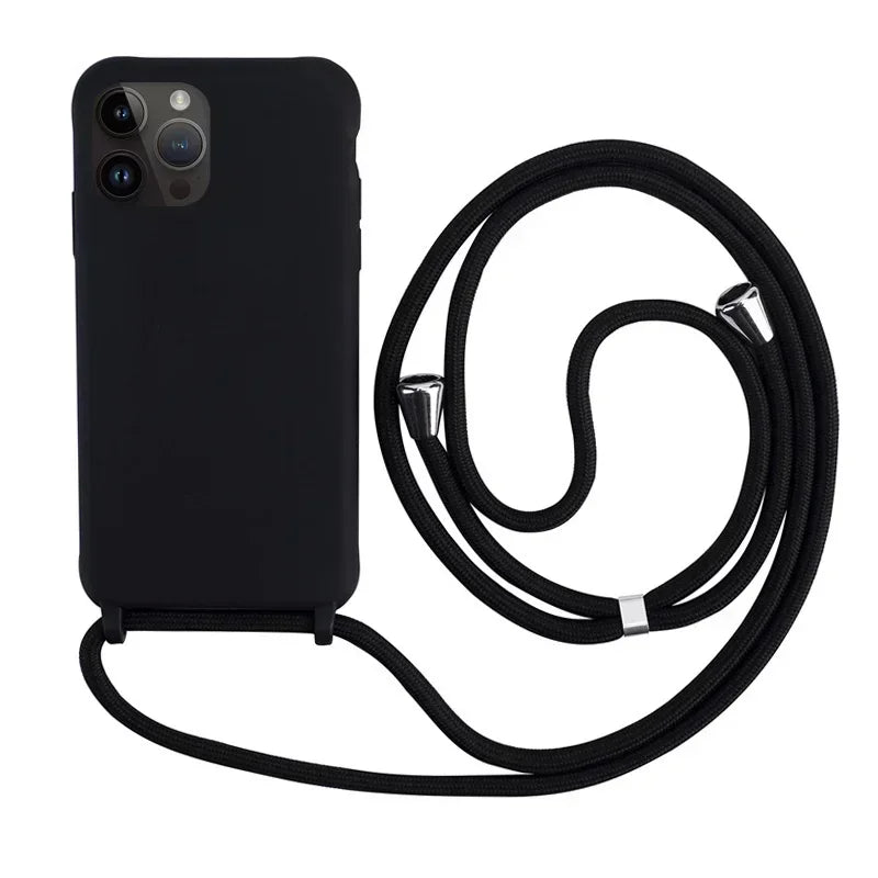 Crossbody Strap Silicone Case for iPhone 11 12 13 14 15 16 Pro Max