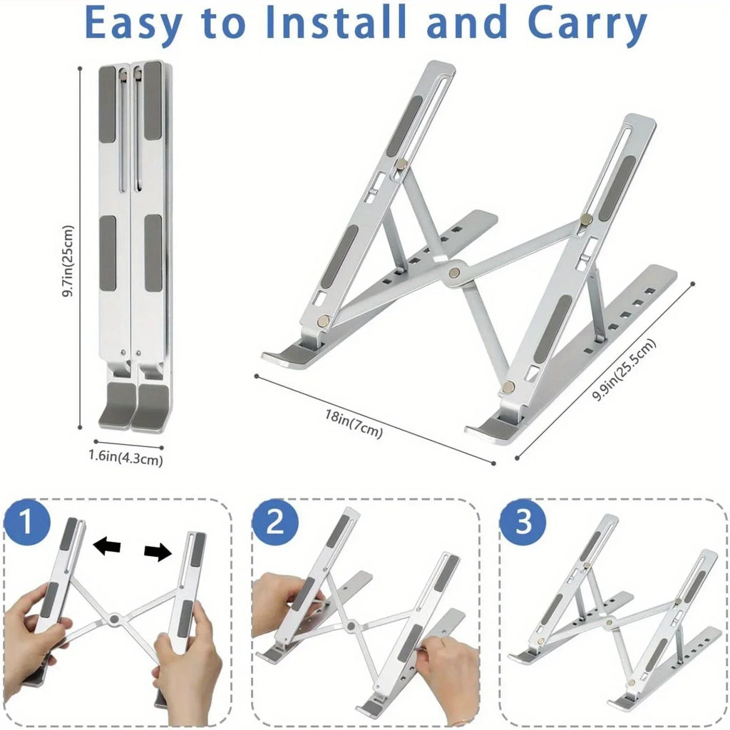 Adjustable Laptop Stand for Desk - Foldable Aluminium, 6-Level Heights