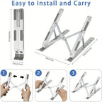 Adjustable Laptop Stand for Desk - Foldable Aluminium, 6-Level Heights