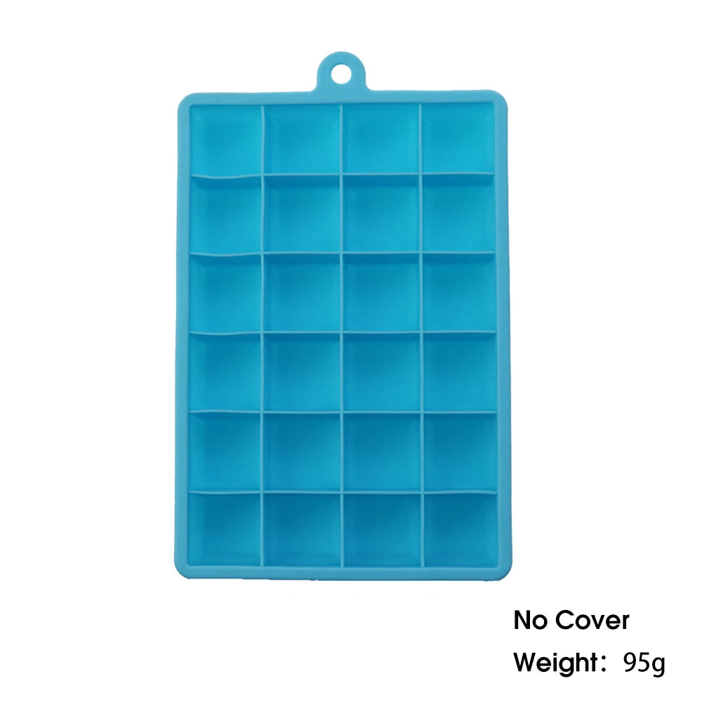 24-Hole Silicone Ice Cube Tray with Lid Square Ice Mold for Drinks & Cocktails