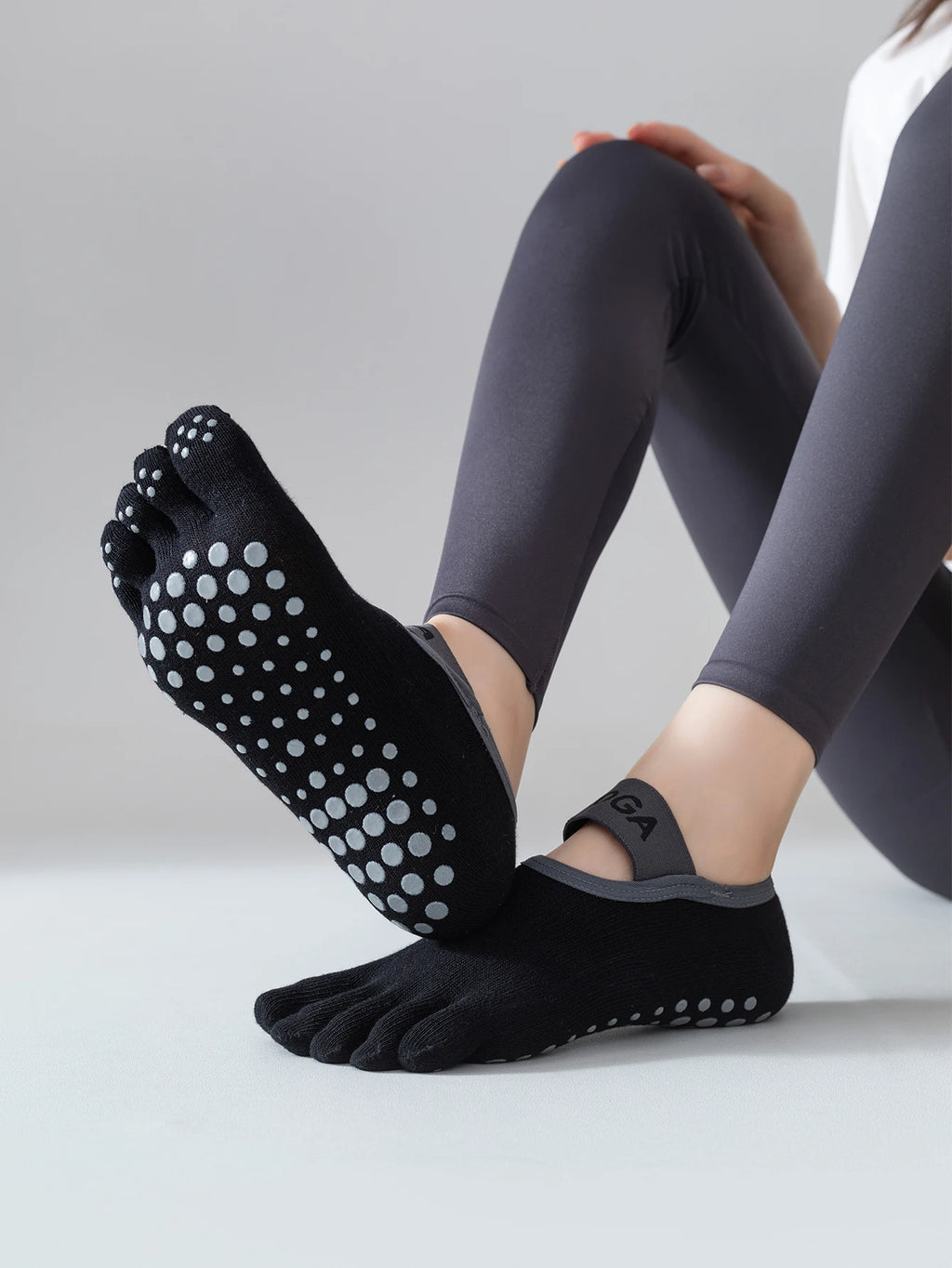 Women Five Toe Yoga Socks Non Slip Grip Pilates Fitness Barre Dance