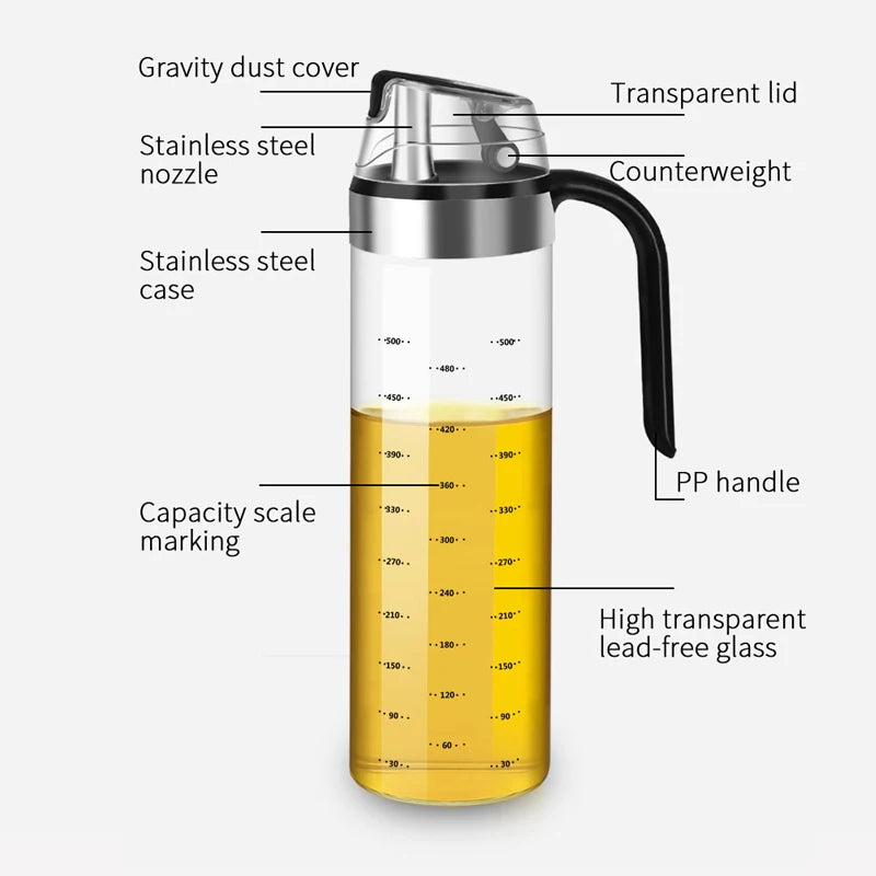 Glass Seasoning Bottle Dispenser Oil, Vinegar & Spice Storage Kitchen Tool