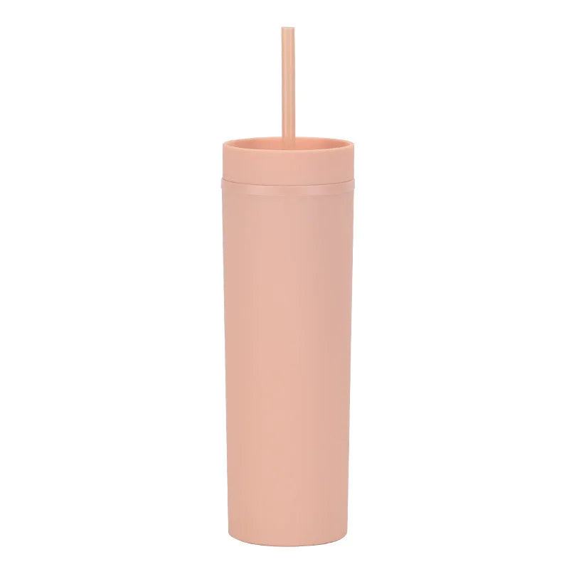 Double Wall Skinny Tumbler 473ml/480ml Cup with Straw & Lid