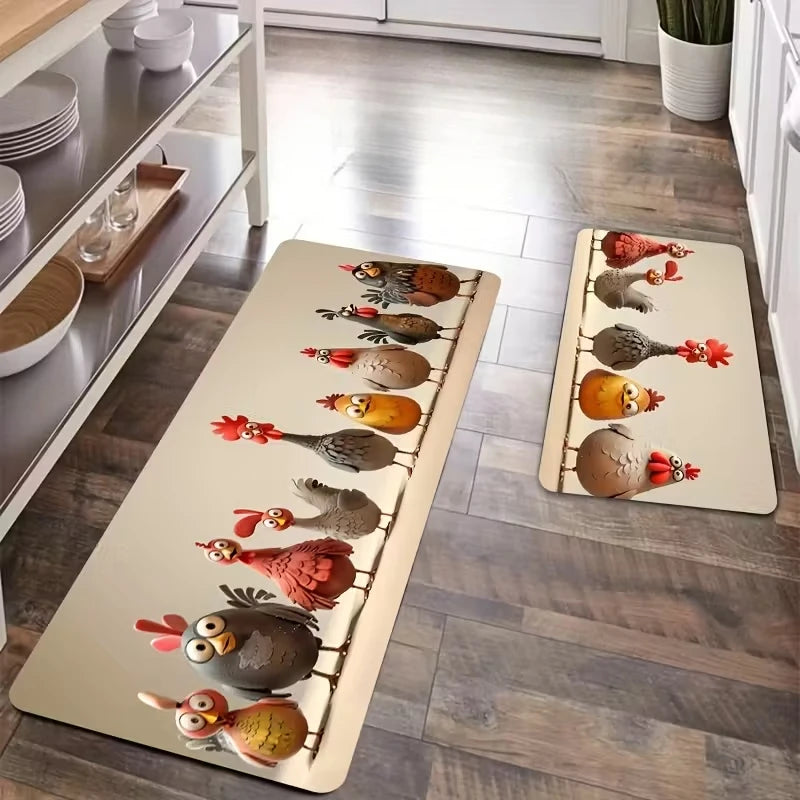 Funny Chicken Kitchen Mat Non-Slip Machine Washable Rug Decor
