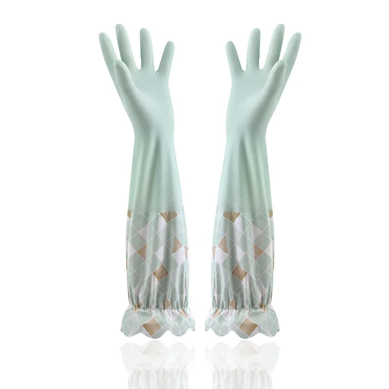 Velvet Rubber Cleaning Gloves Waterproof Winter Gloves