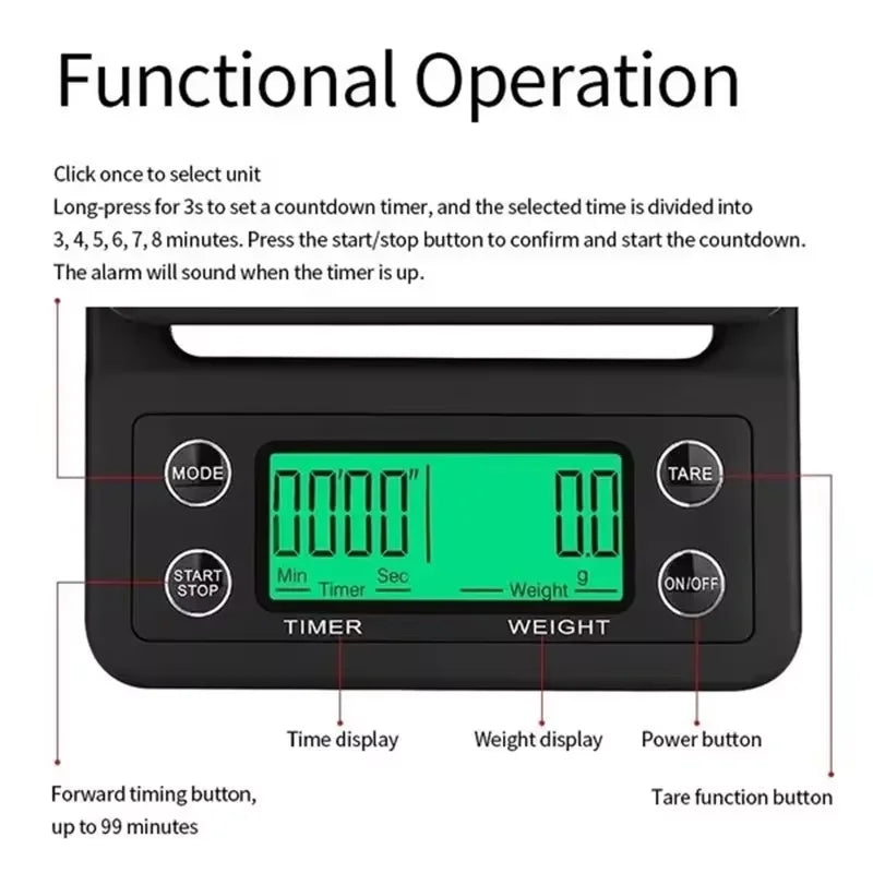 3KG Digital Coffee Scale 0.1g Precision LCD