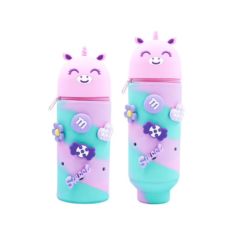 Cute Animal Silicone Pencil Case 2-in-1 Zipper Pen Pouch