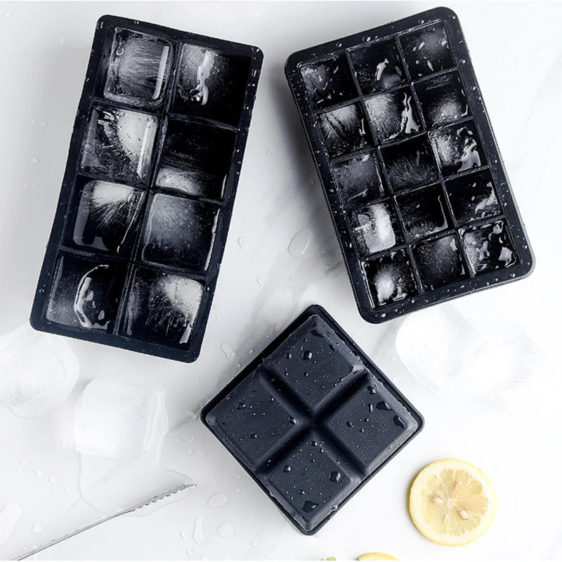 Large Silicone Ice Cube Tray Jumbo Square Ice Maker Mold (4/6/8/15 Grid)
