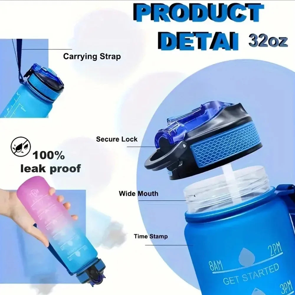 1000ml Motivational Sports Water Bottle with Time Marker
