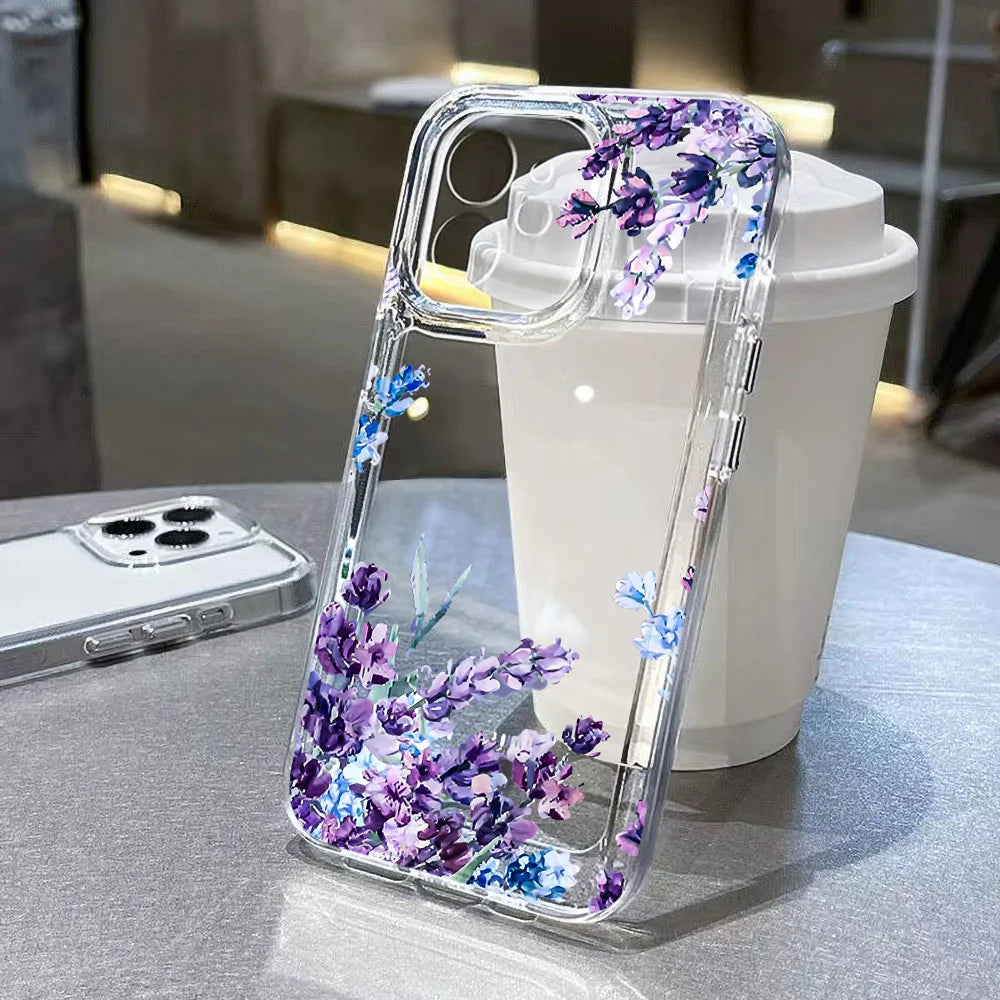 Transparent Floral Case for iPhone 11 12 13 14 15 16 Pro Max