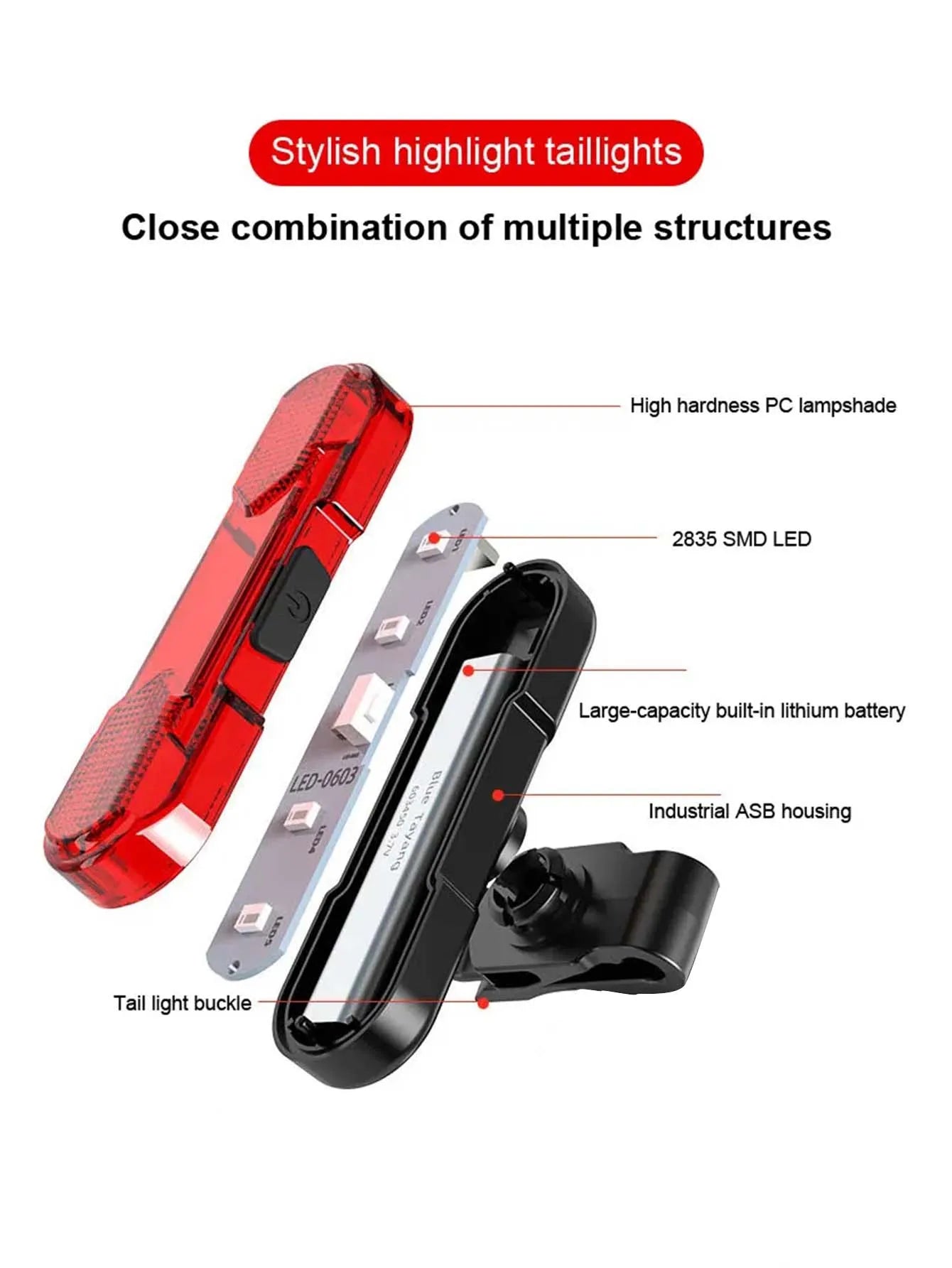 USB Rechargeable Waterproof LED Bike Tail Safety Light