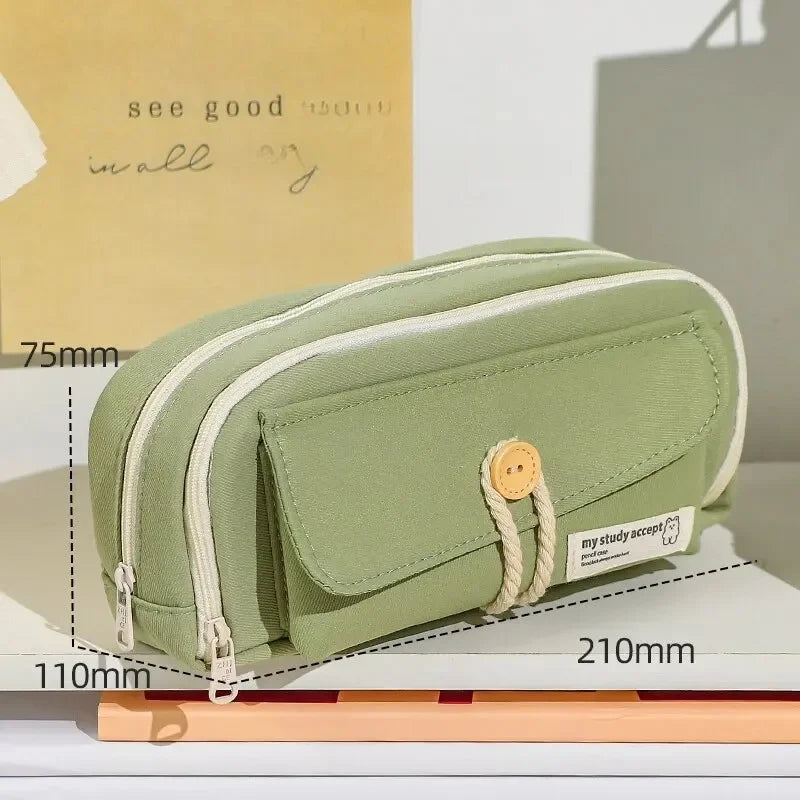 Cute Canvas Pencil Case Large Opening Student Stationery Bag