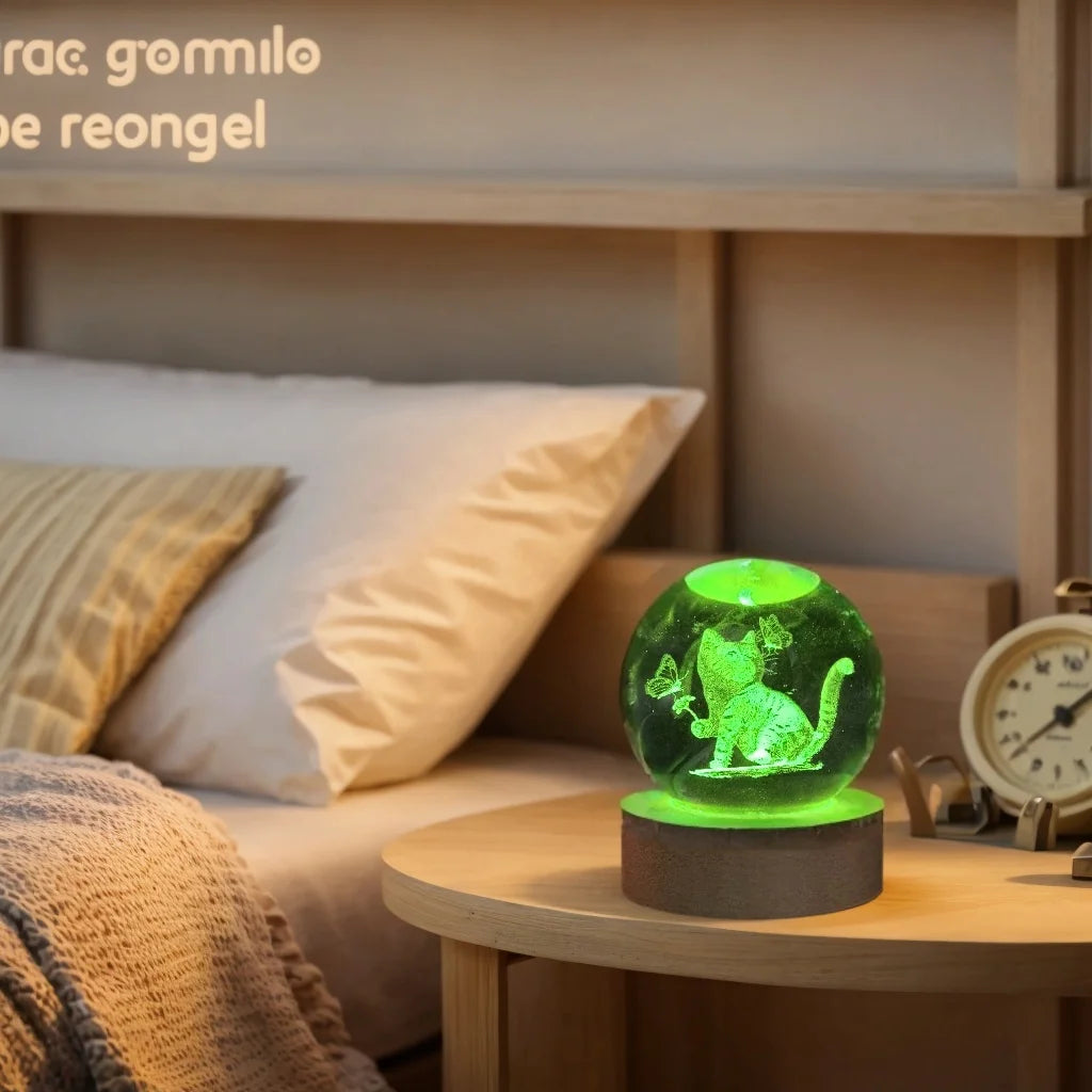 3D Butterfly Cat Crystal Ball Night Light LED Lamp
