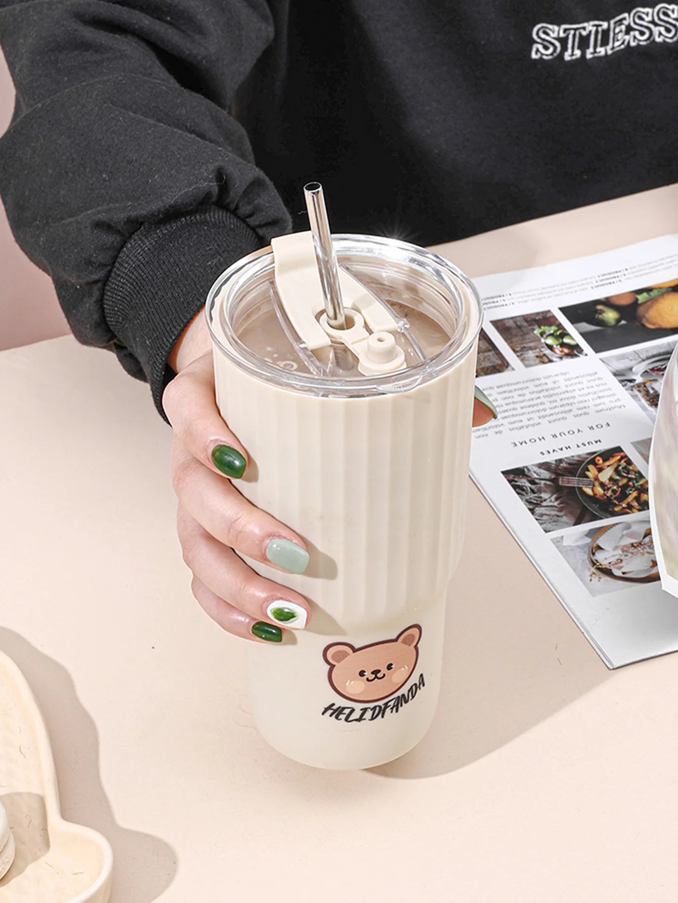 WORTHBUY Cute Bear Water Cup Leak Proof Portable Travel Tumbler