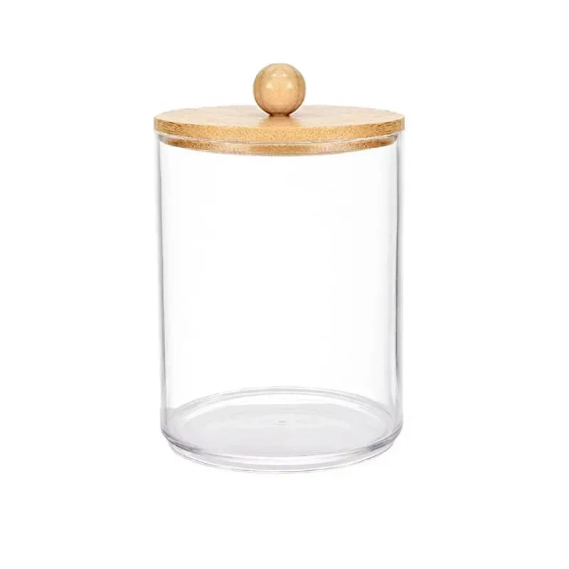 Acrylic Cotton Pad Holder Bamboo Lid Organizer