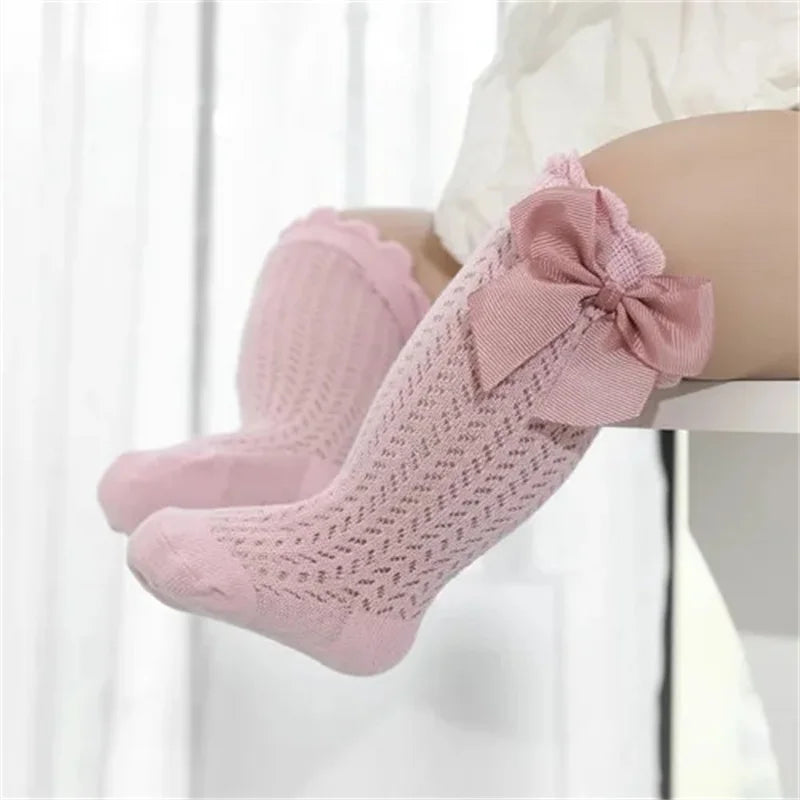 Baby Girl Lace Knee Socks Cotton Bow Socks 0-24 Months