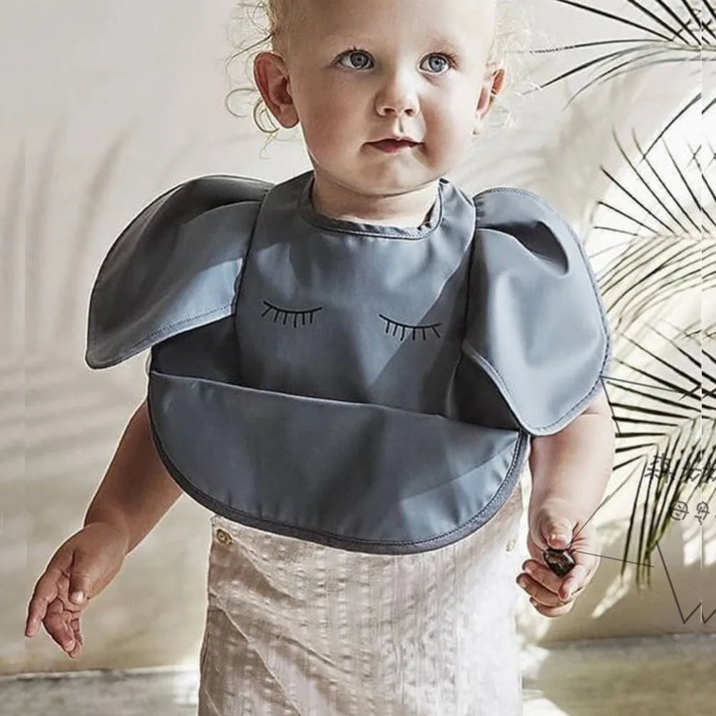 Waterproof Baby Bib with Pocket Soft PU Feeding Bib for Kids
