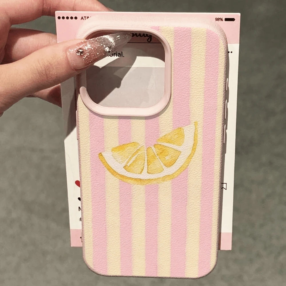 Fresh Lemon Stripe Soft Case for iPhone 17 16 15 14 13 Pro Max Cover