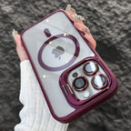 Luxury Magnetic Stand Case with Lens Guard for iPhone 16 15 14 Pro Max