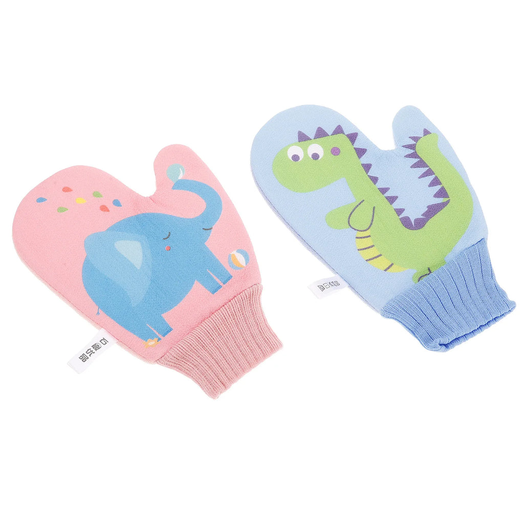 2PCS Baby Bath Gloves Soft Cartoon Bath Sponge Scrubber