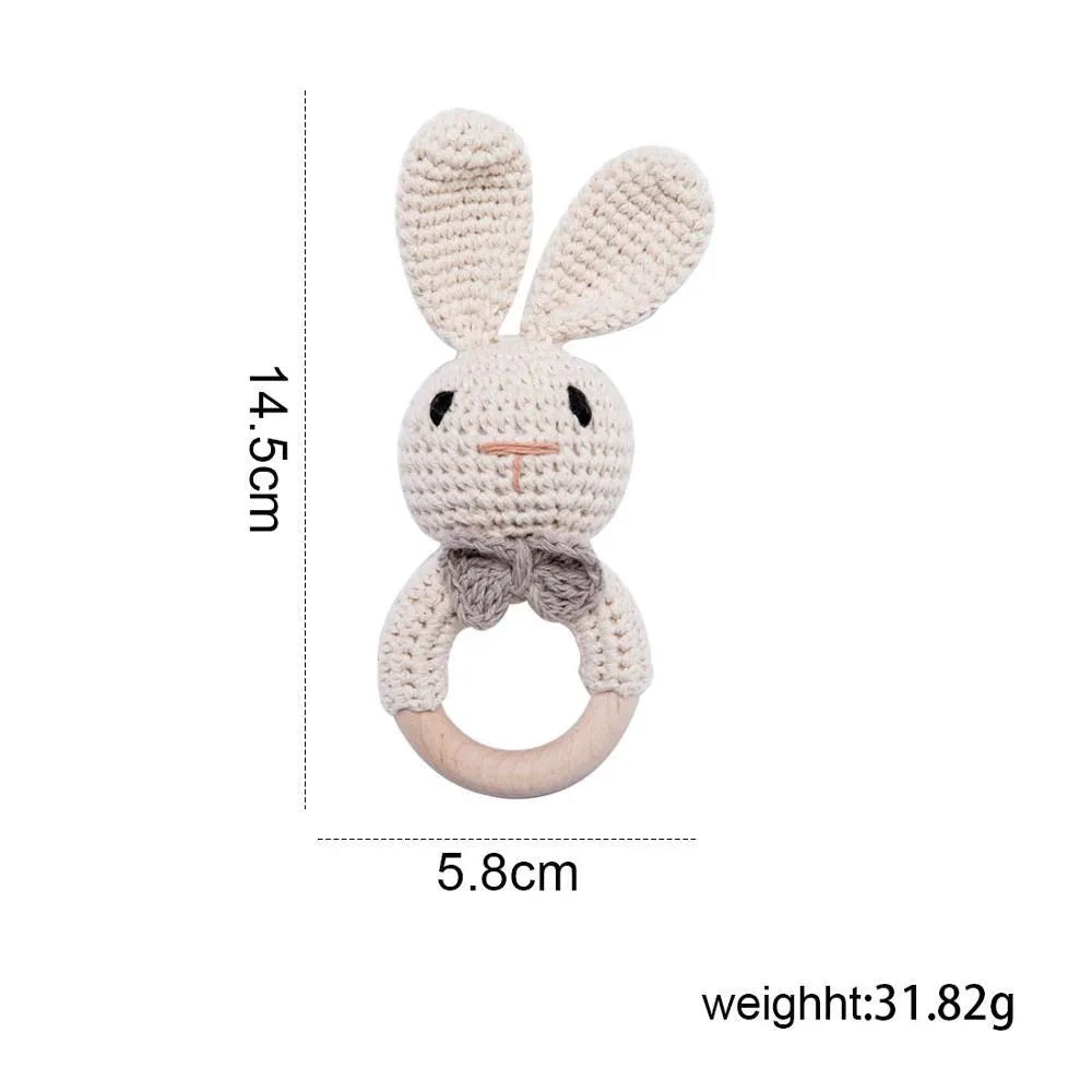 Crochet Bunny Baby Rattle Wooden Teether Toy