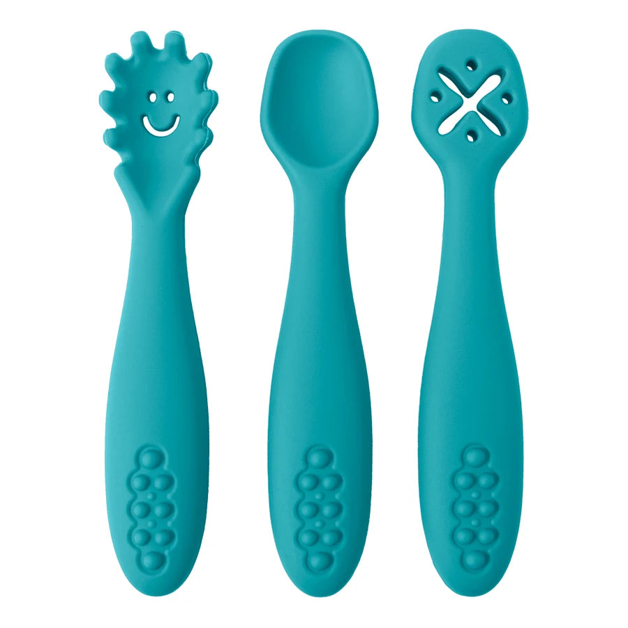 3PCS Baby Learning Spoon Set Soft Feeding Spoons for Toddlers