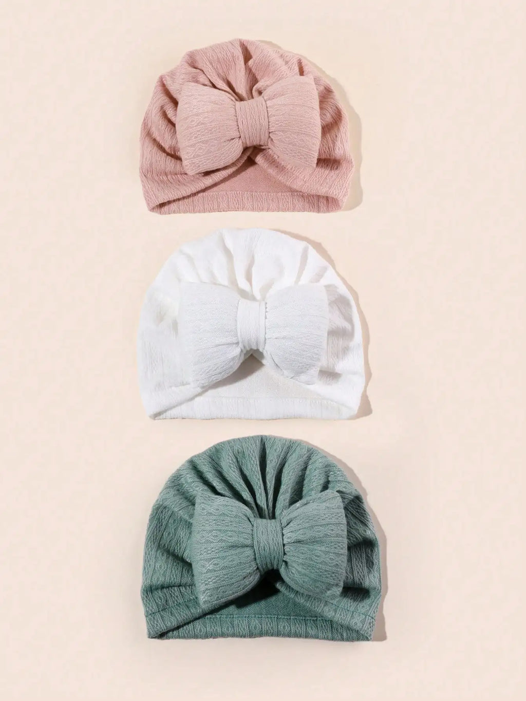 3PCS Baby Bowknot Knitted Hat Set Soft Infant Beanies