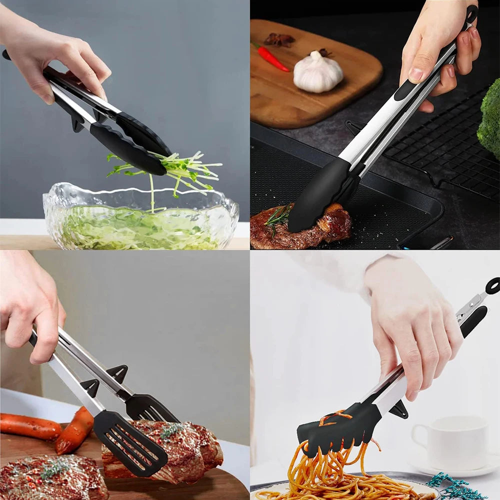 LMETJMA Silicone Kitchen Tongs Non-Stick BBQ, Steak & Pasta Serving Tool Main image