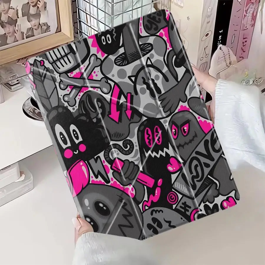 Pink Graffiti Doodle Case for iPad 10th 11th Air 4 5 Pro 11 Mini 6 7