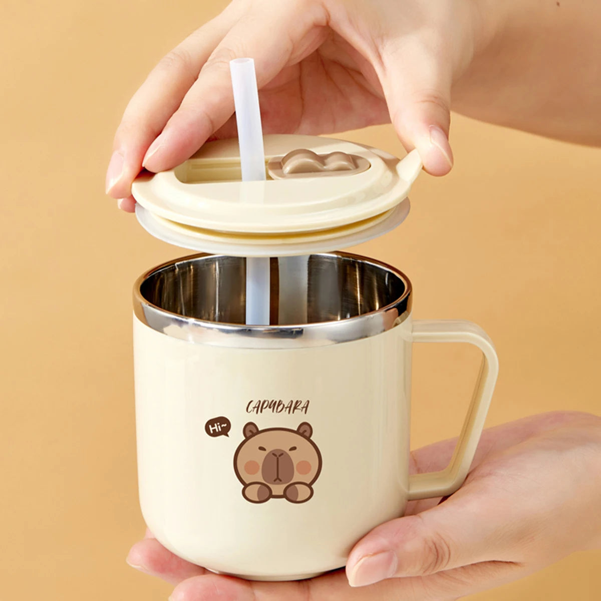 WORTHBUY Capybara Kids Water Cup 316 Stainless Steel Straw Mug