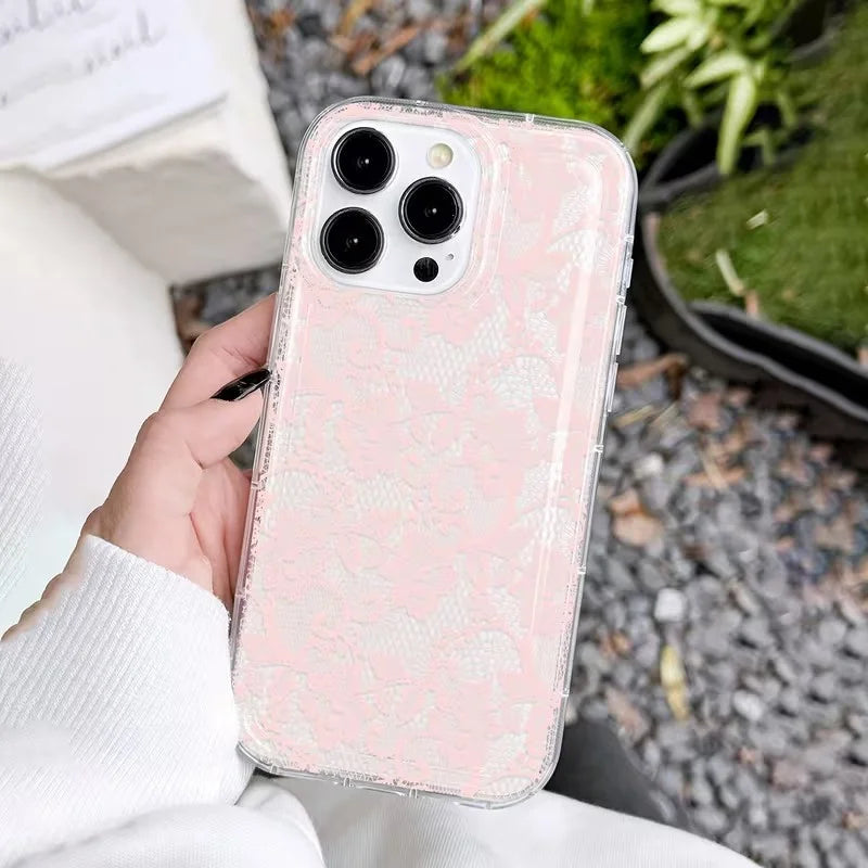 Elegant White Lace Phone Case for iPhone 17 16 15 14 13 Pro Max