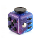 Fidget cube with galaxy design on a white background