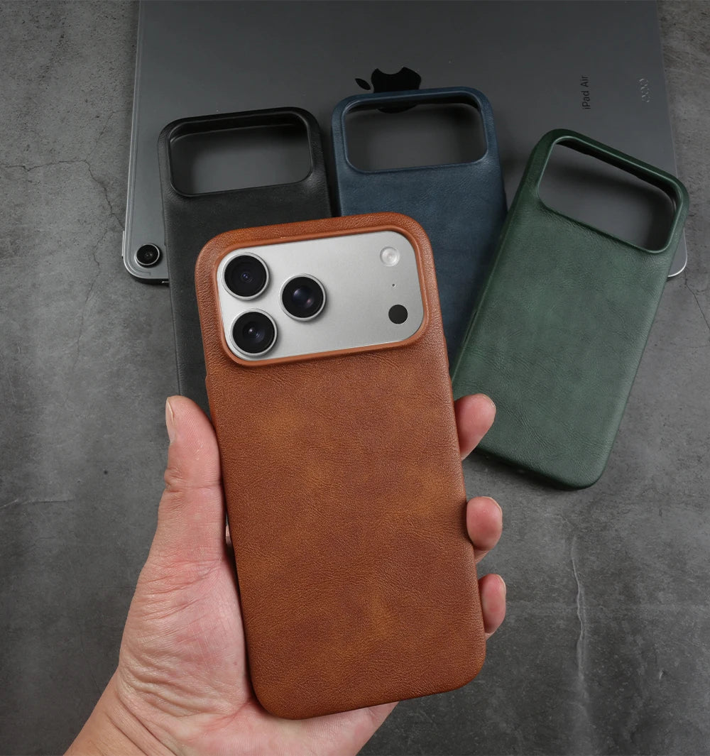 Premium Leather Business Case for iPhone 17 Air 16 15 14 13 12 Pro Max