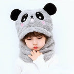 Kids Cartoon Winter Hat & Scarf Set Warm Fleece Cap