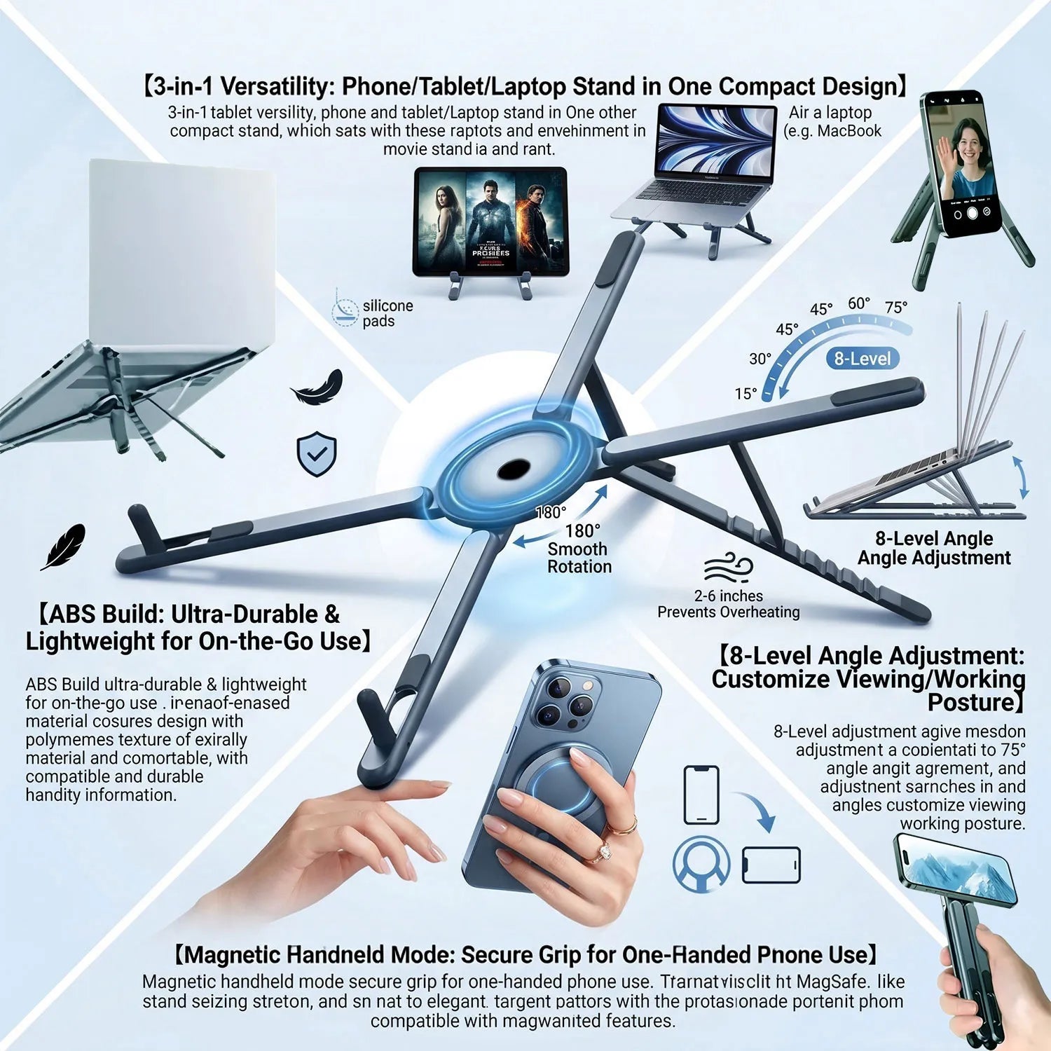 Foldable Magnetic Laptop Stand ABS Portable Adjustable Holder