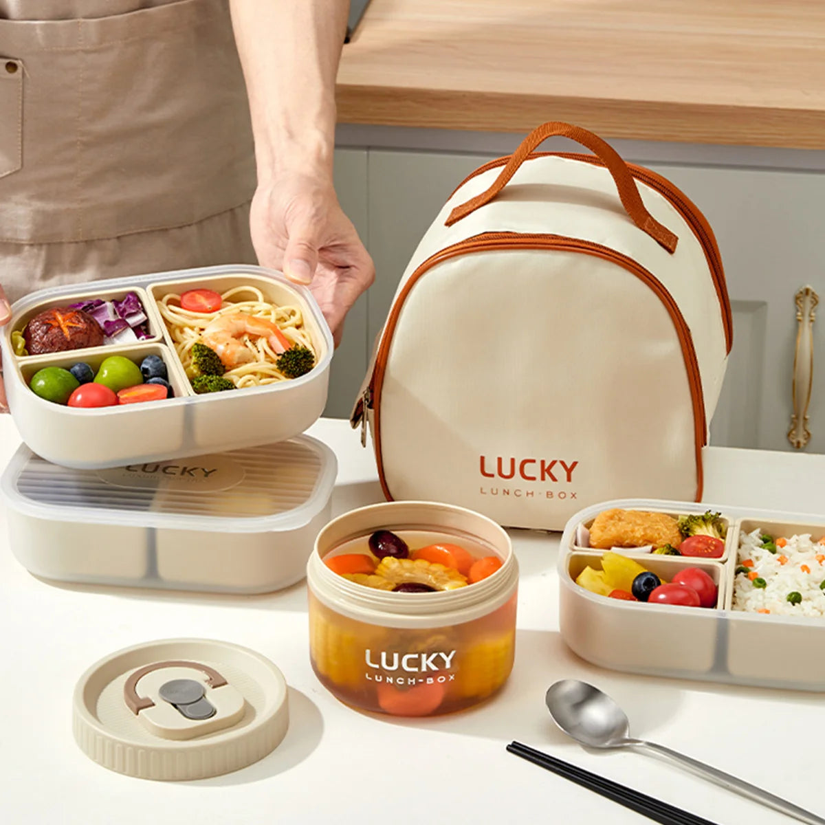 WORTHBUY 3 Grid Lunch Box Microwave Safe Detachable Bento Container Secondary image