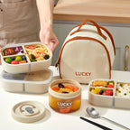 WORTHBUY 3 Grid Lunch Box Microwave Safe Detachable Bento Container