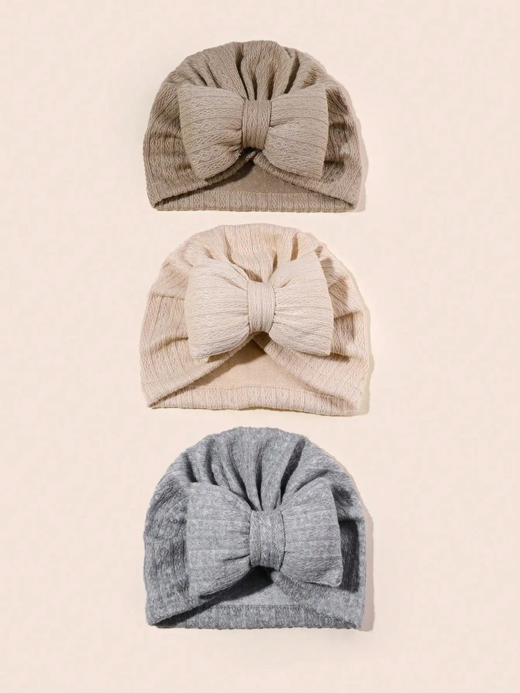 3PCS Baby Bowknot Knitted Hat Set Soft Infant Beanies