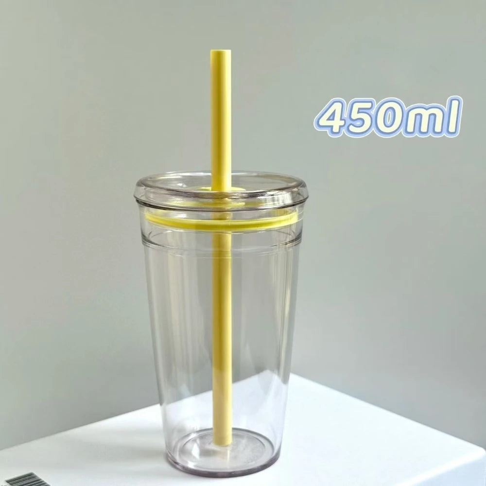 450ml Straw Cup Reusable Transparent Plastic Coffee Tumbler