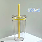 450ml Straw Cup Reusable Transparent Plastic Coffee Tumbler