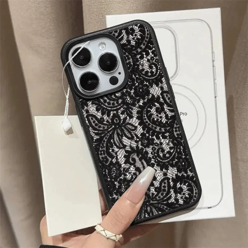 Black Lace Personalized Phone Case for iPhone 17 16 15 14 13 Pro Max