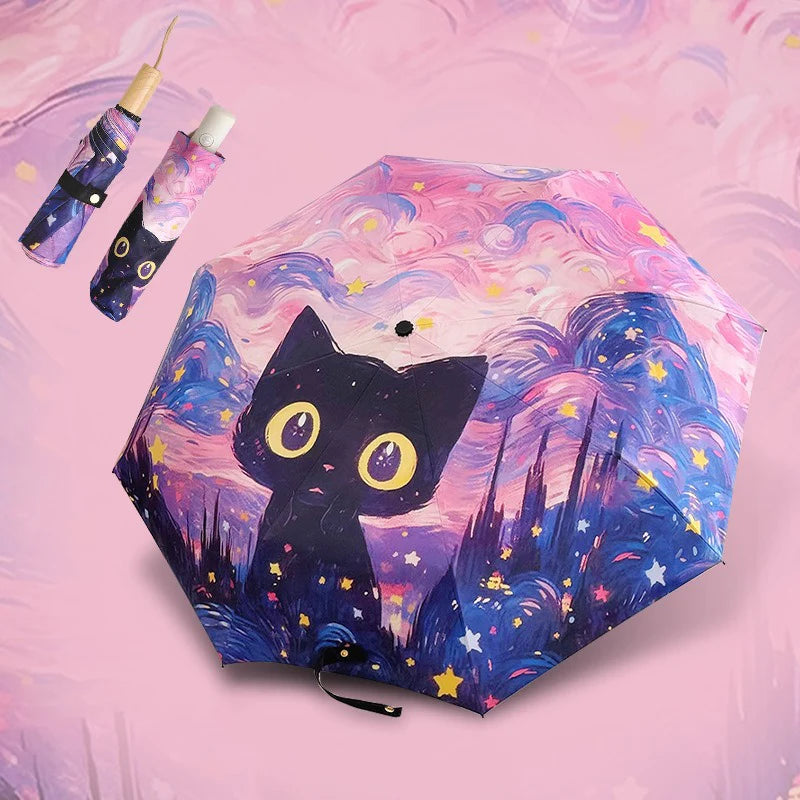 Buy Cute Cat Cartoon Automatic Folding Umbrella UV Sun & Rain