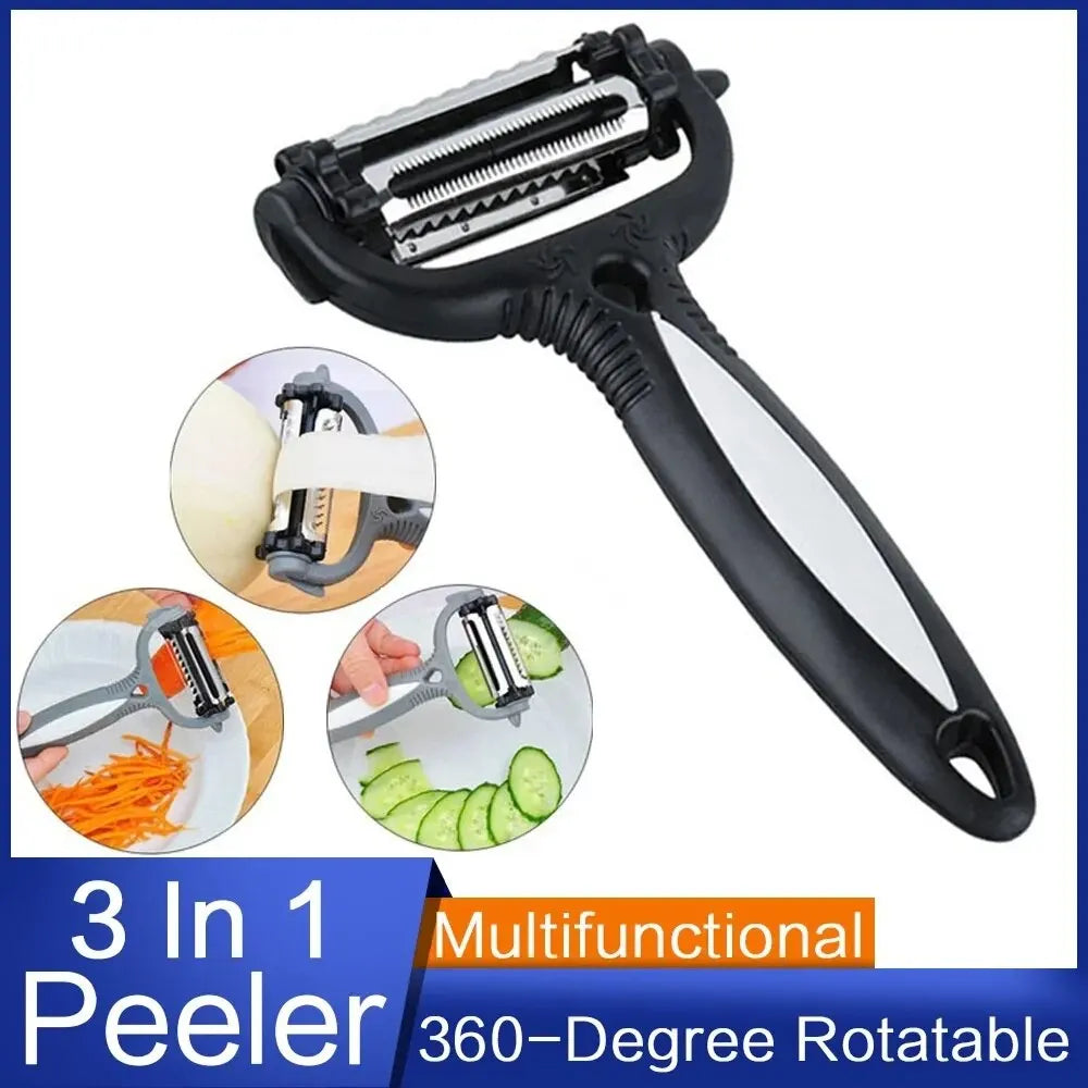 360 Degree Rotary Peeler 3-in-1 – Multifunction Vegetable & Fruit Cutter Slicer