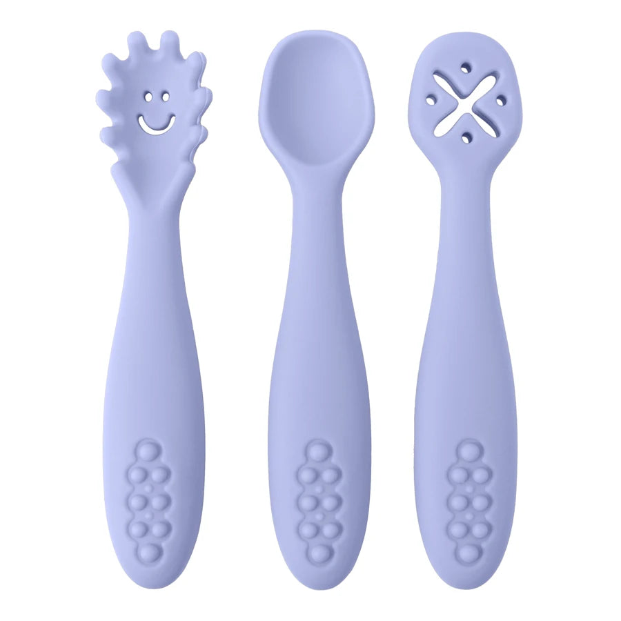 3PCS Baby Learning Spoon Set Soft Feeding Spoons for Toddlers