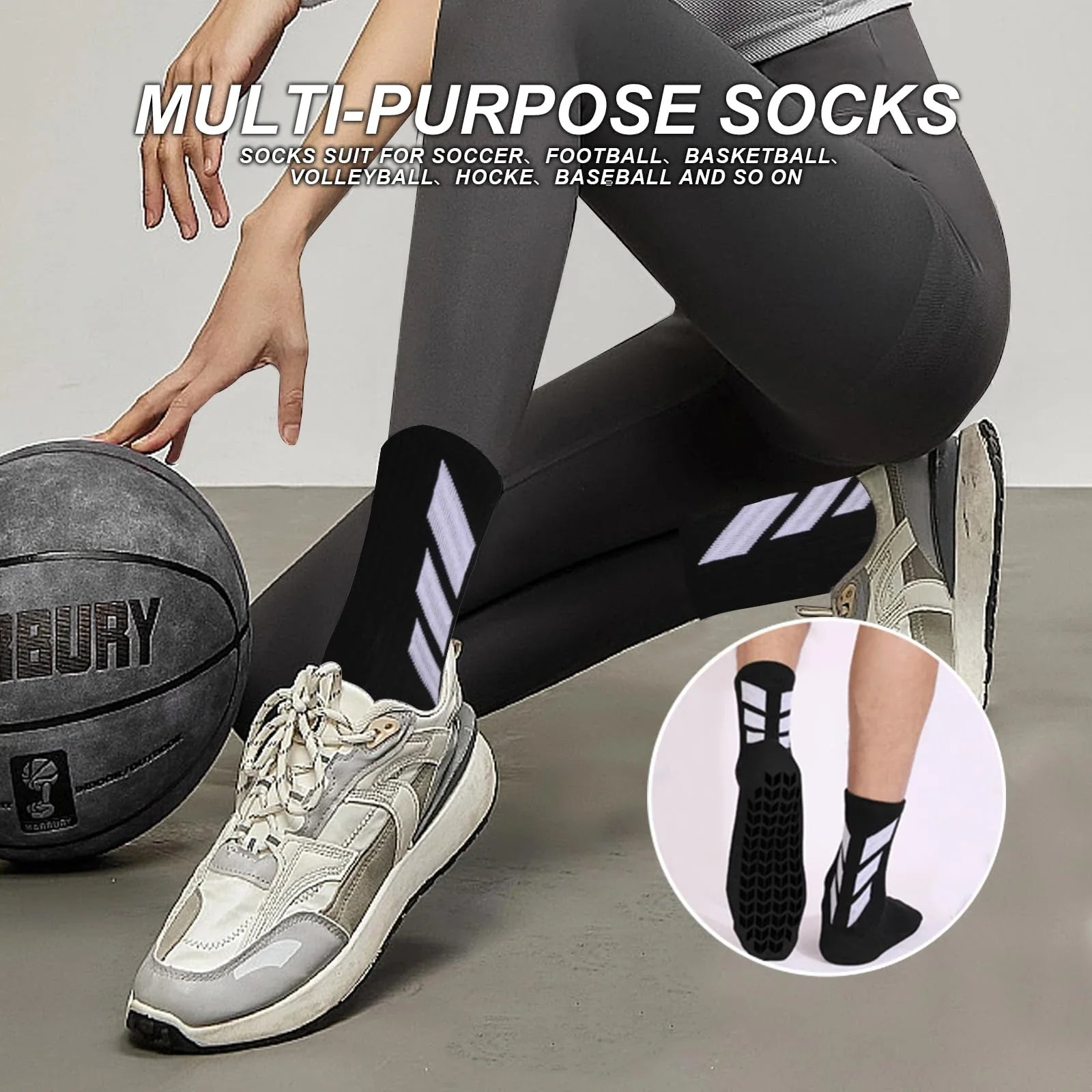 Men Anti Slip Football Socks Sports Grip Training Yoga Socks