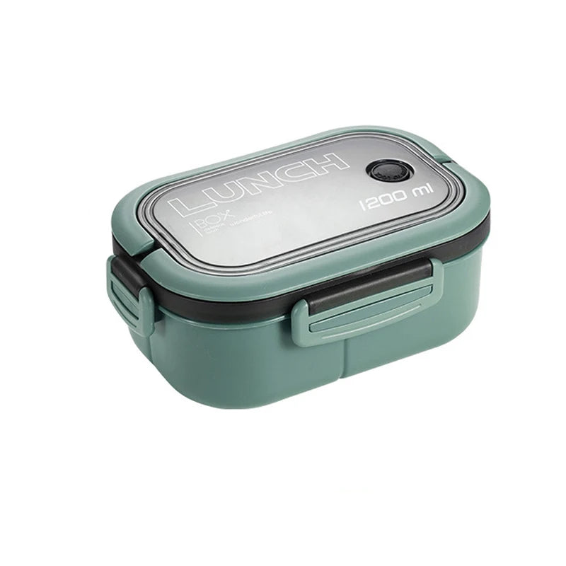 Portable Double Layer Lunch Box Microwave Safe Bento Food Container with Cutlery