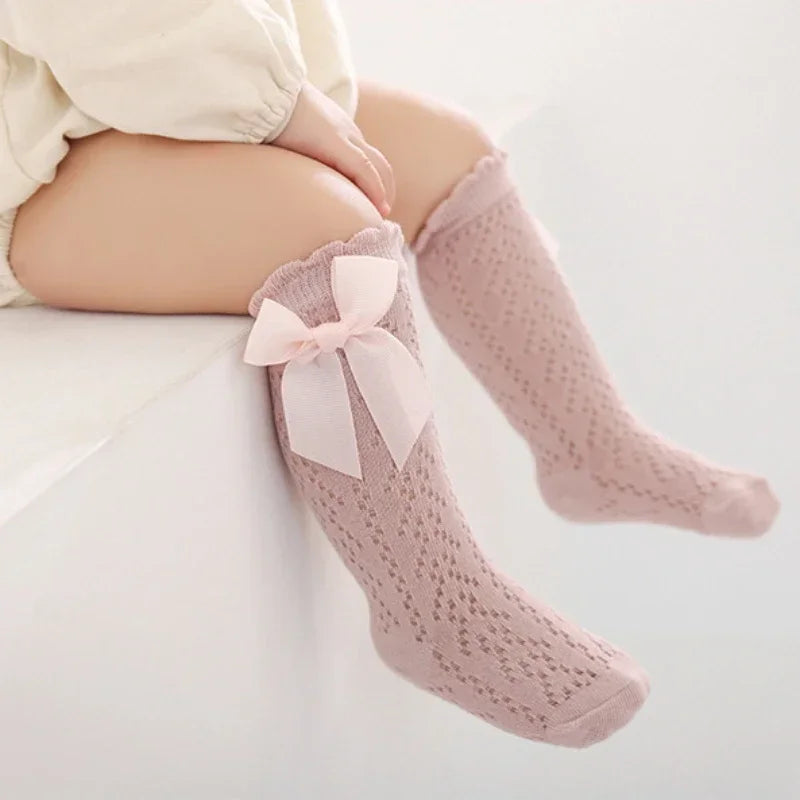 Baby Girl Knee High Lace Socks Soft Cotton Bow Socks 0-3Y