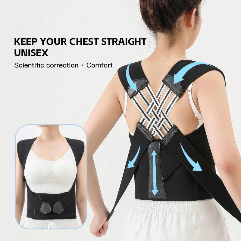 Black Posture Corrector Belt Adjustable Back Brace Shoulder Support