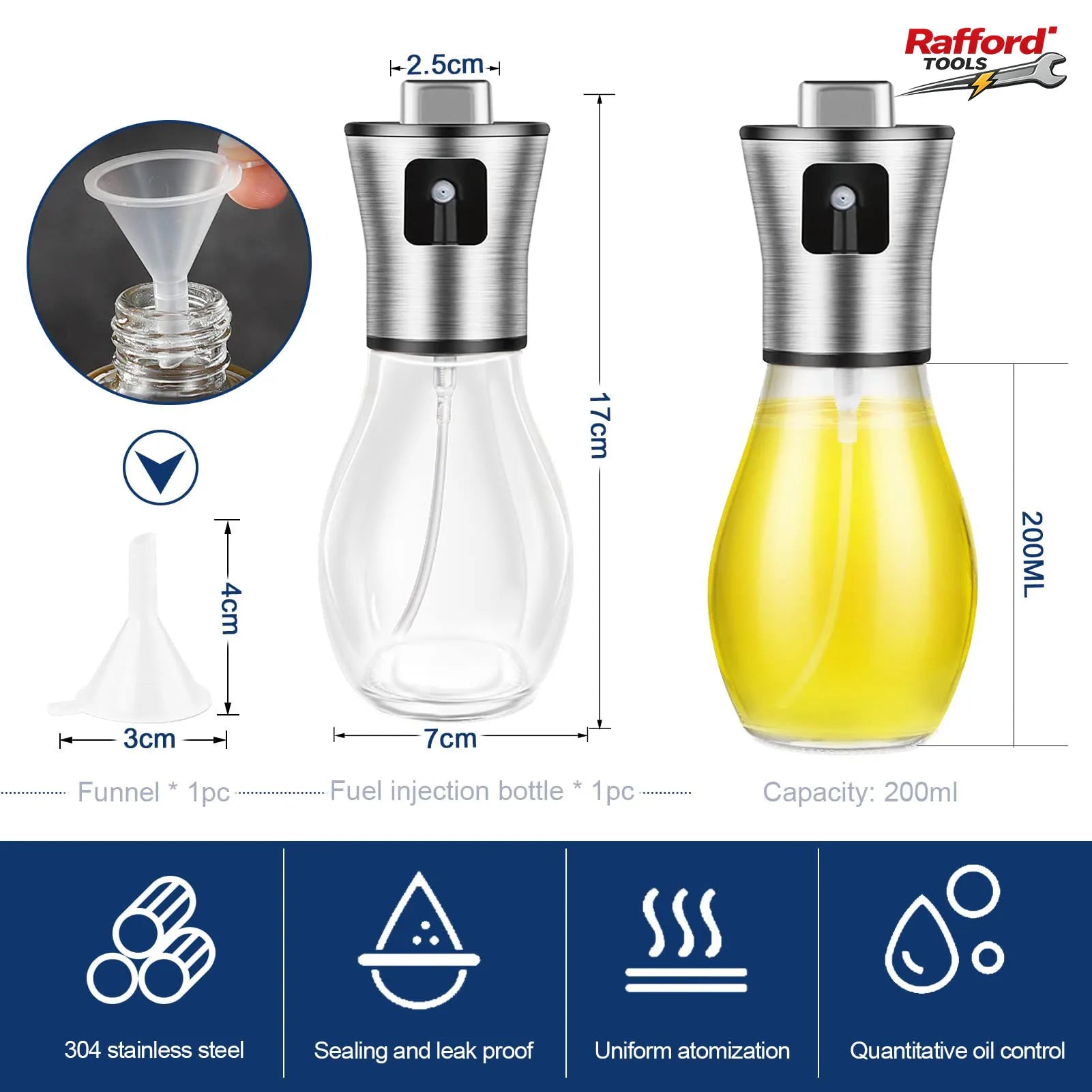 RAFFORD 200ML Oil Sprayer for Cooking Olive Oil Mister for Air Fryer & BBQ